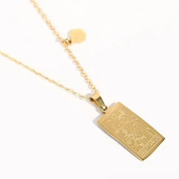 NEW 18K Gold Plated Sagittarius Zodiac Sign Rectangle Pendant Necklace - Picture 5 of 6